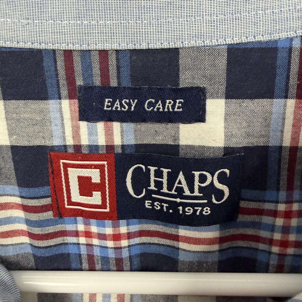 Chaps Shirt Mens Large Blue Red Plaid Short Sleeve Preppy Eclectic Grandpacore - Picture 5 of 14